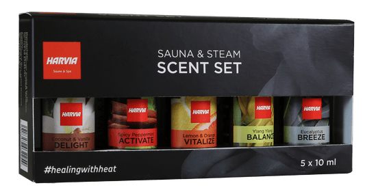 Aromas para Sauna e Vapor Harvia em caixa.
