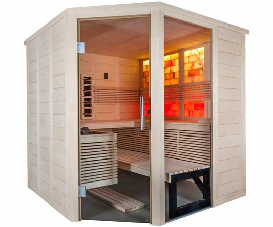 Sauna de Infravermelhos Himalaya Corner com porta de vidro.