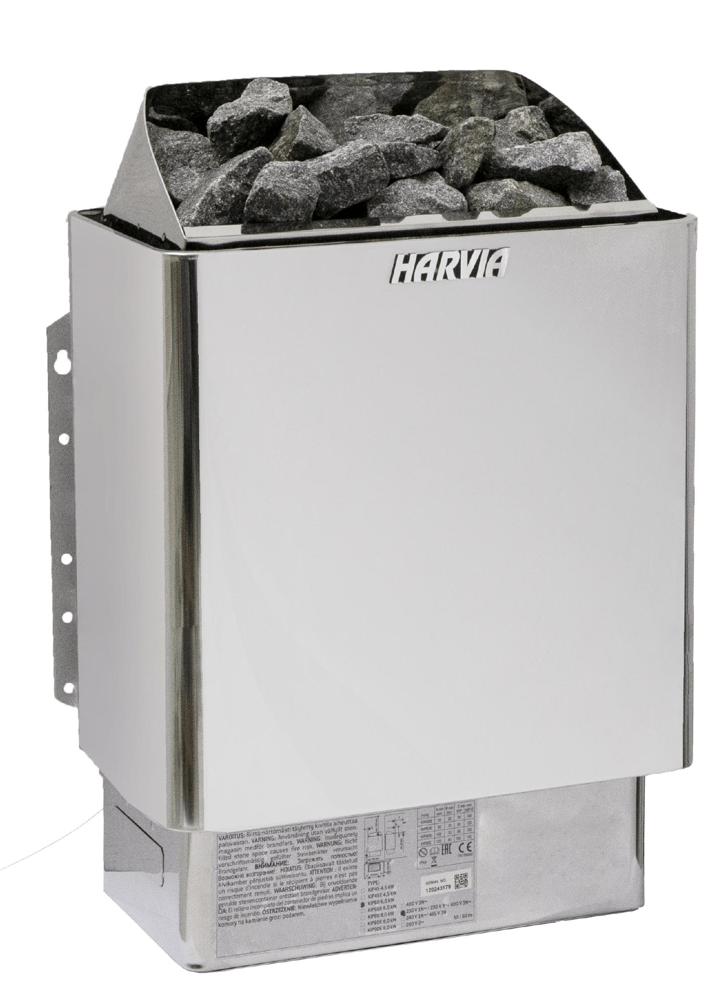 Aquecedor Elétrico Harvia KIP com pedras visíveis.