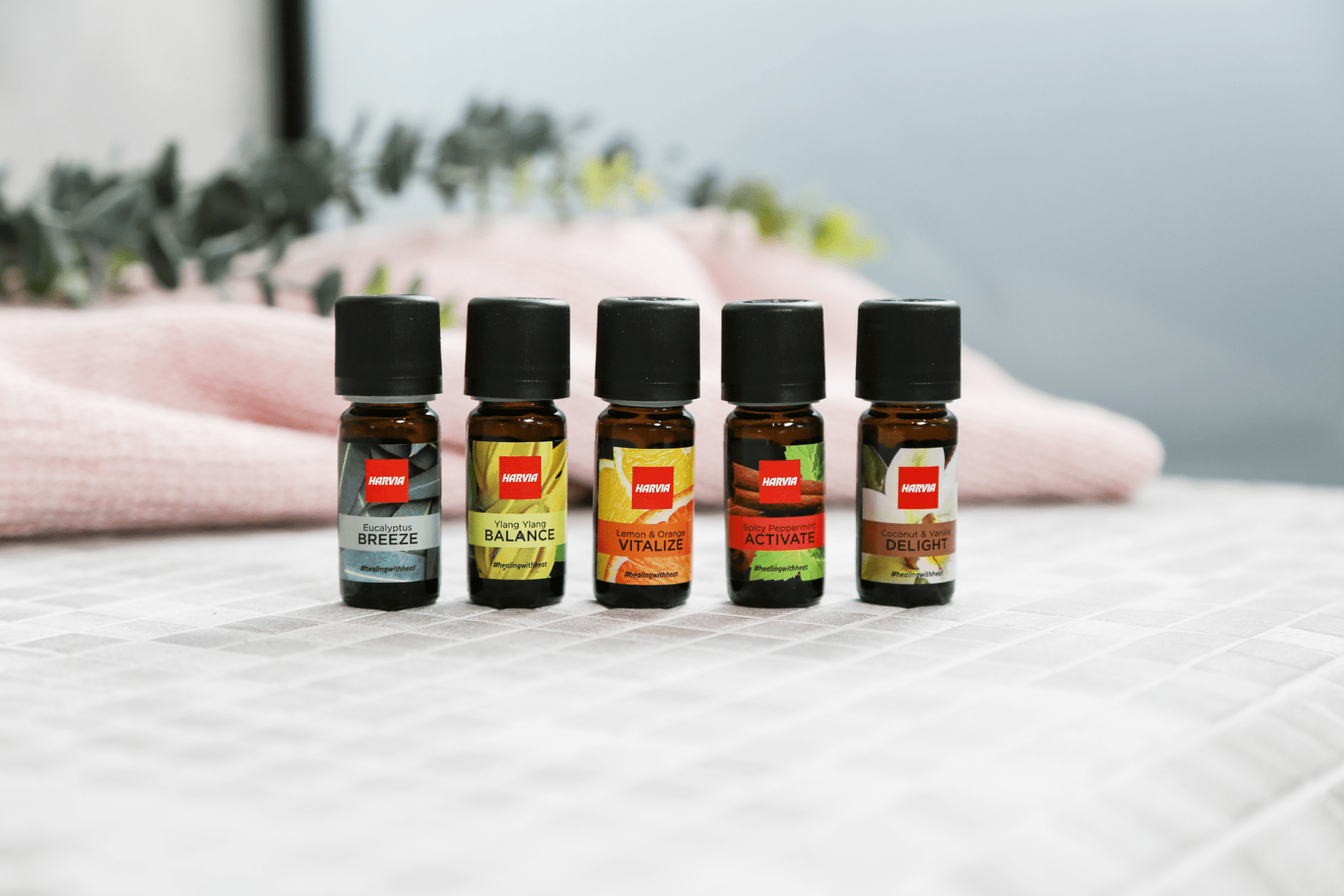Aromas para Sauna e Vapor Harvia, conjunto de cinco frascos.