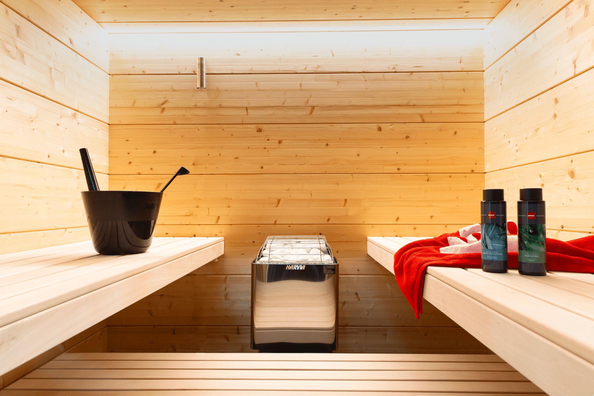 Aromaterapia de Sauna Harvia – Aroma de Bétula (400 ml) em sauna.