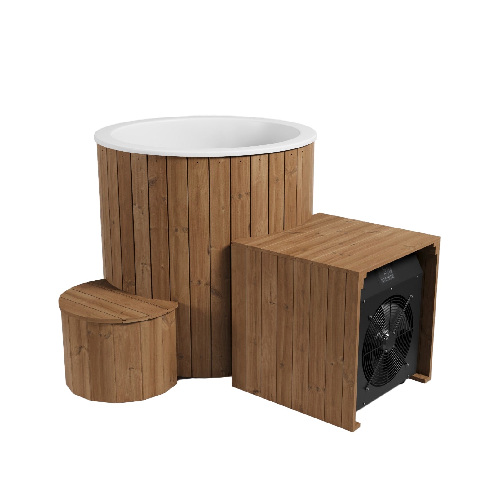 Banheira de Gelo Ergo Com Máquina de Refrigeração, com cobertura em madeira.