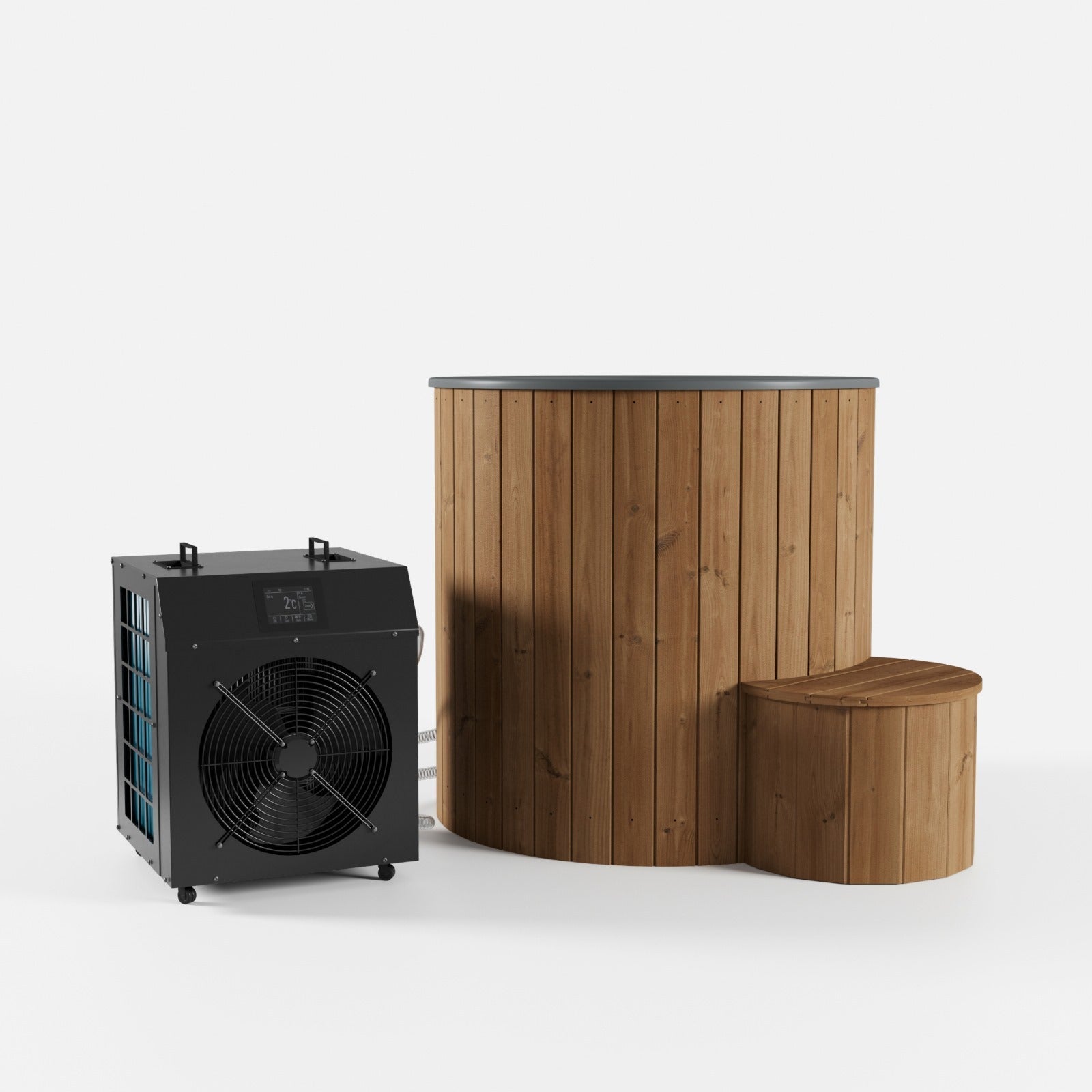 Banheira de Gelo Ergo com Máquina de Refrigeração em ambiente interno.