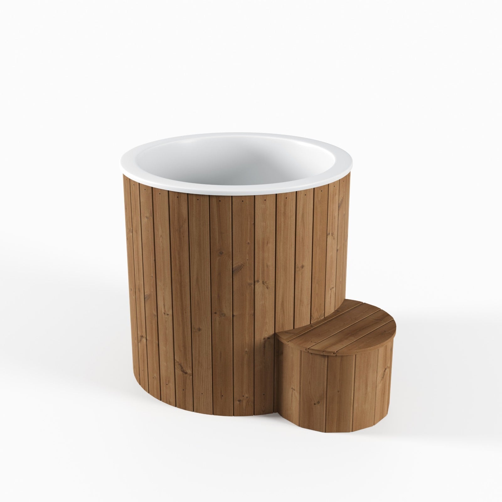 Banheira de Gelo Ergo com degrau de madeira.