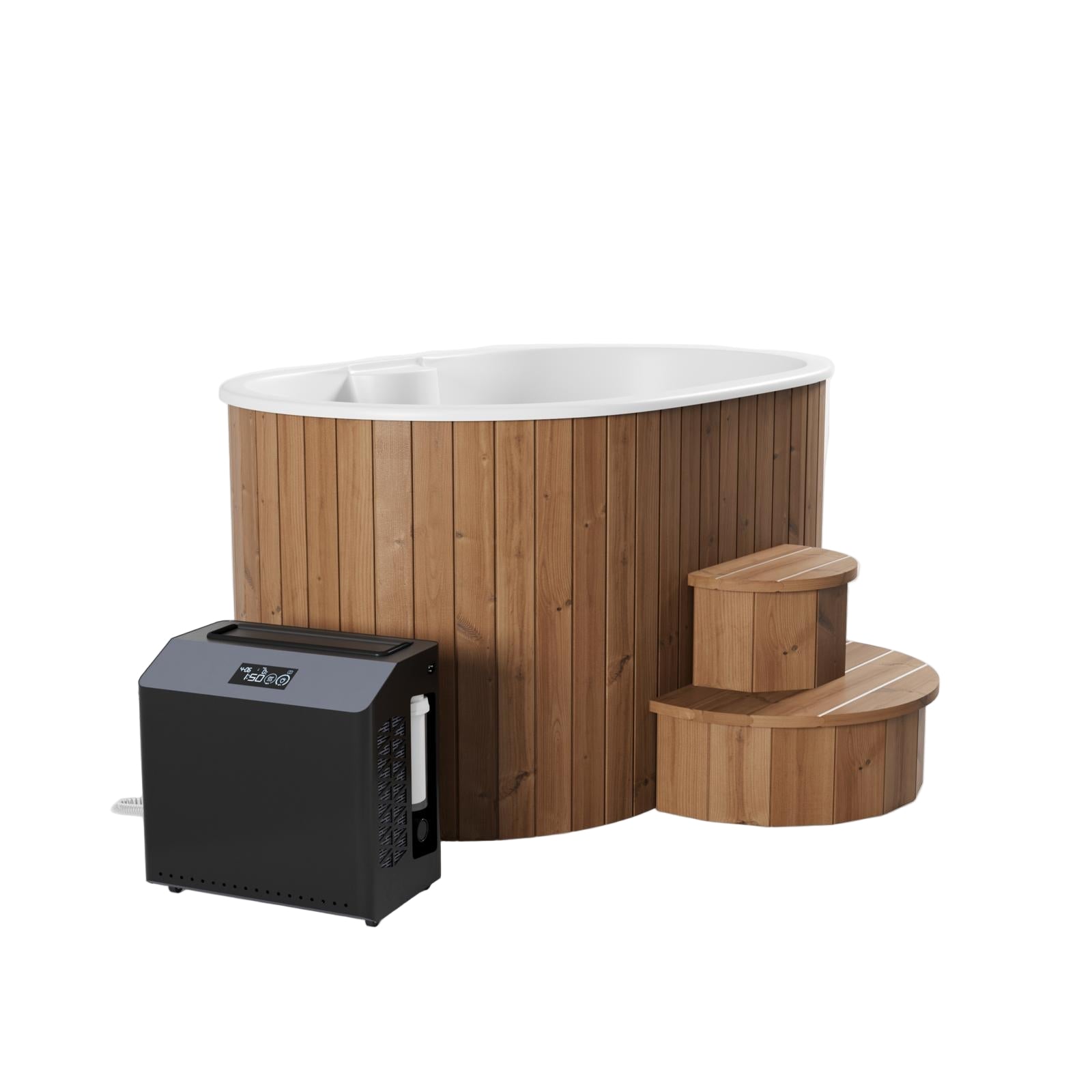 Banheira Fria Ofuro com chiller externo ao lado.