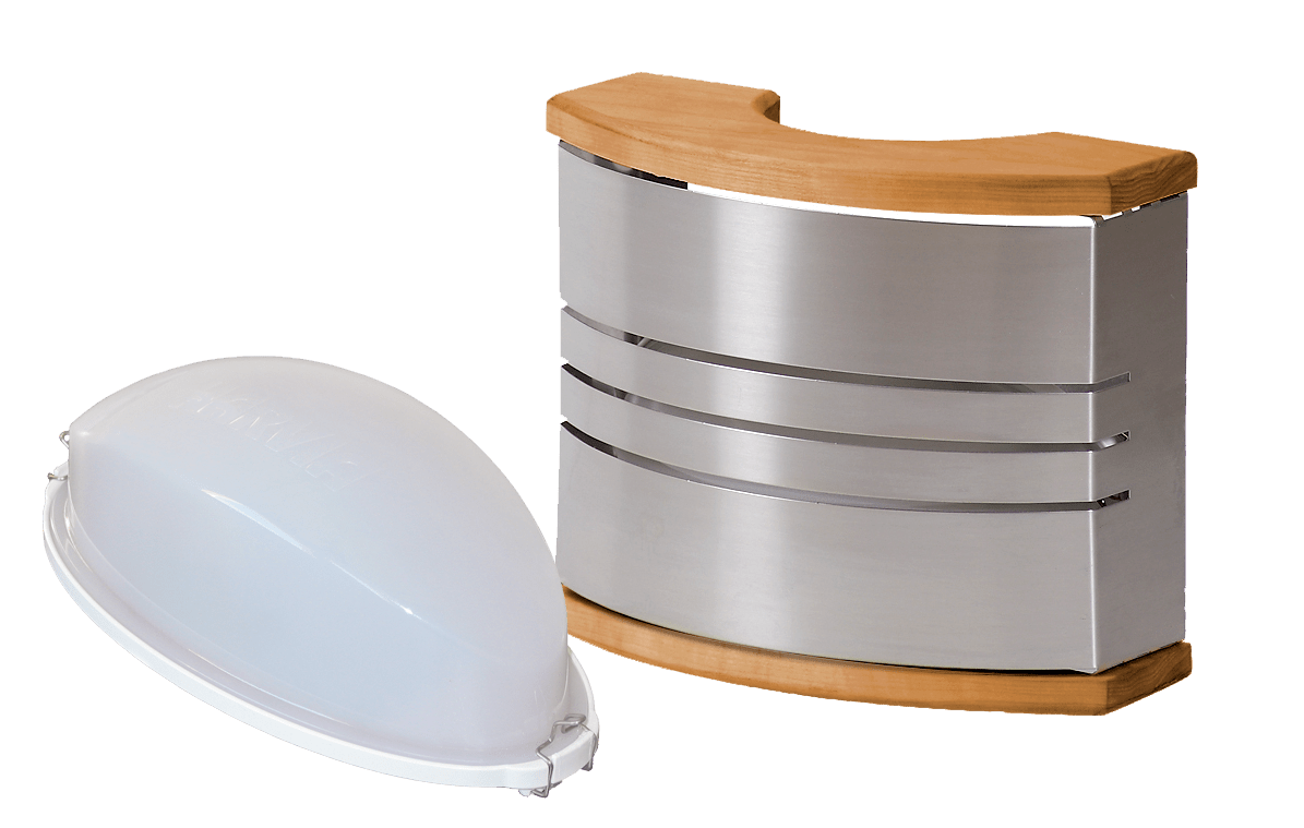 Candeeiro de Parede Harvia em madeira e aço inox.