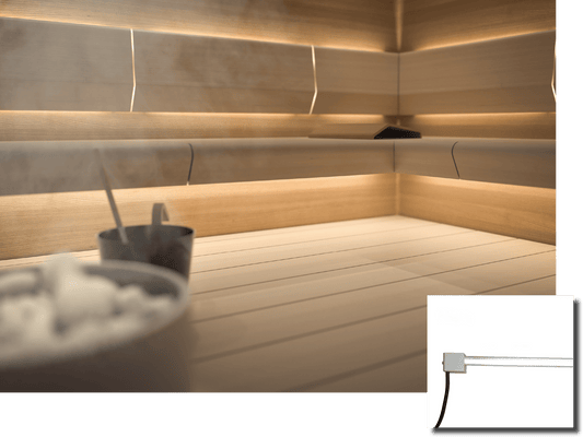 Cariitti Linear LED 2m em sauna com iluminação uniforme.