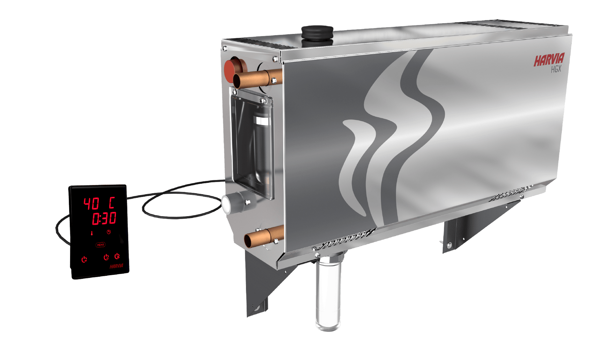 Gerador de vapor Harvia HGX com painel de controlo tátil.