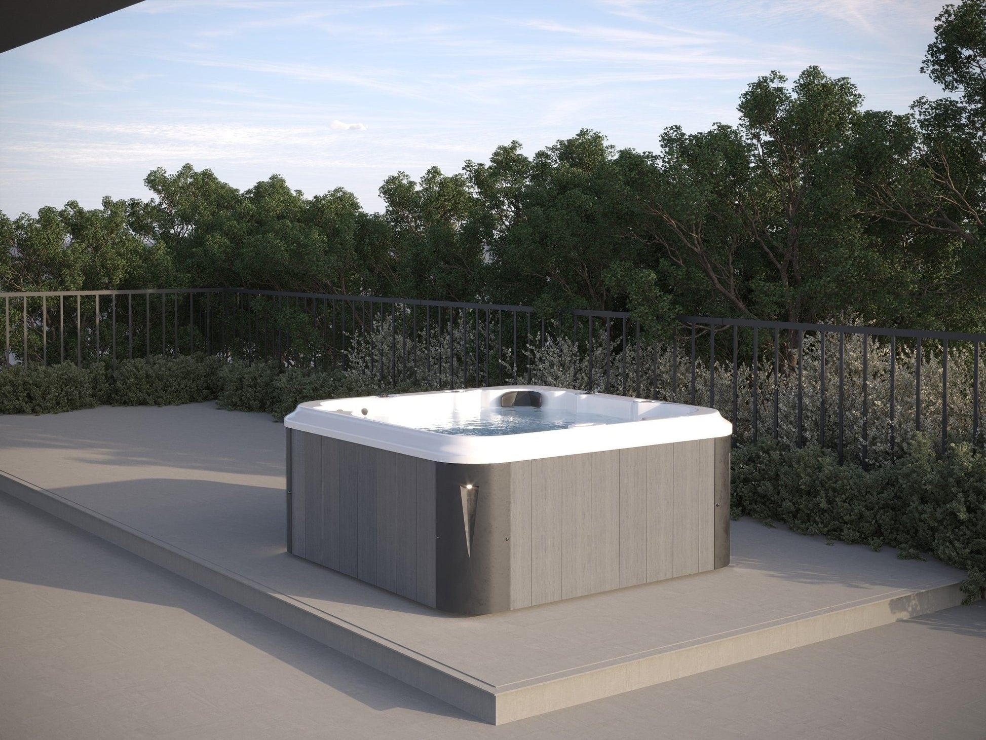 Jacuzzi Exterior Aurora 4 em um pátio.