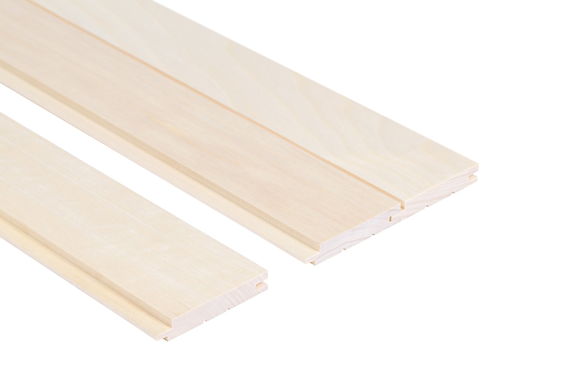 Painel de Sauna STS4 15x140mm Álamo em close-up.