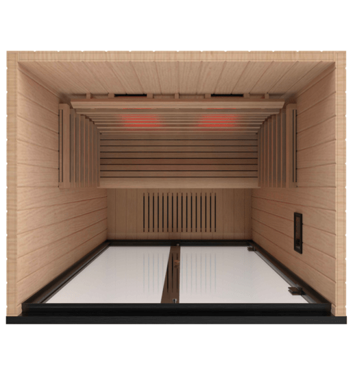 Sauna de Infravermelhos Onni dentro de uma cabine de madeira.