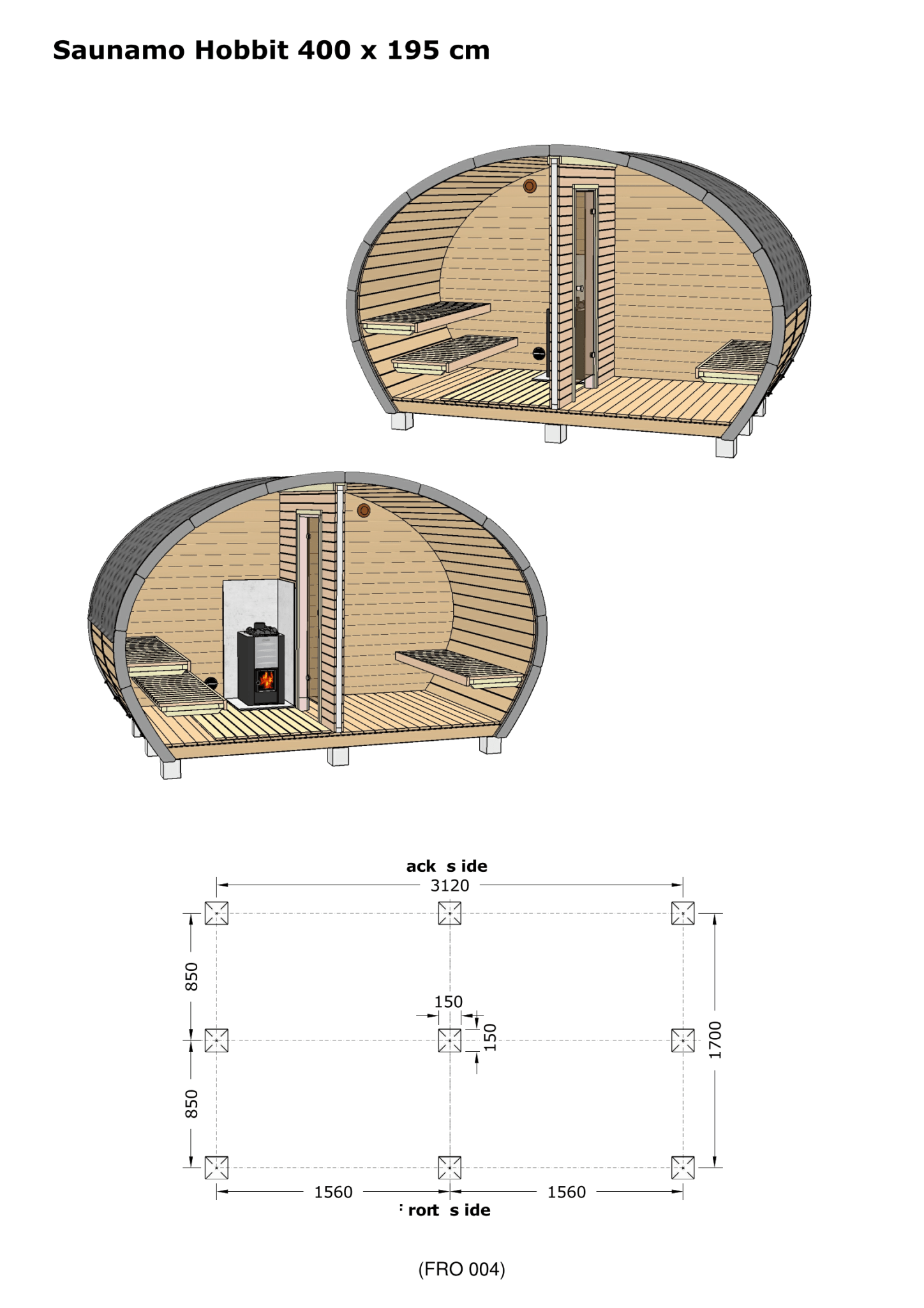 Sauna Exterior Hobbit 195 com design oval curvilíneo.