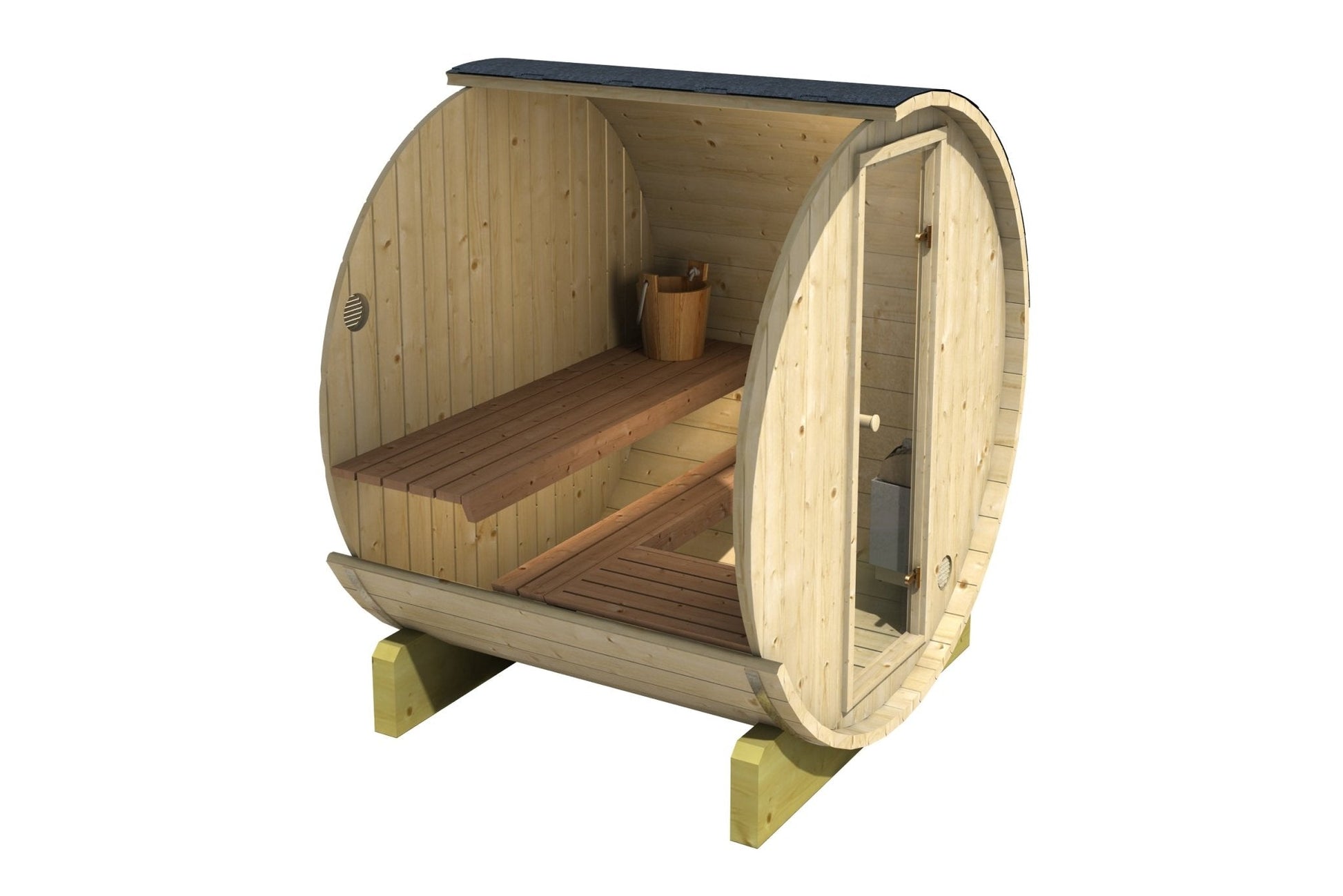Sauna Exterior Barrel 160 em forma de barril.